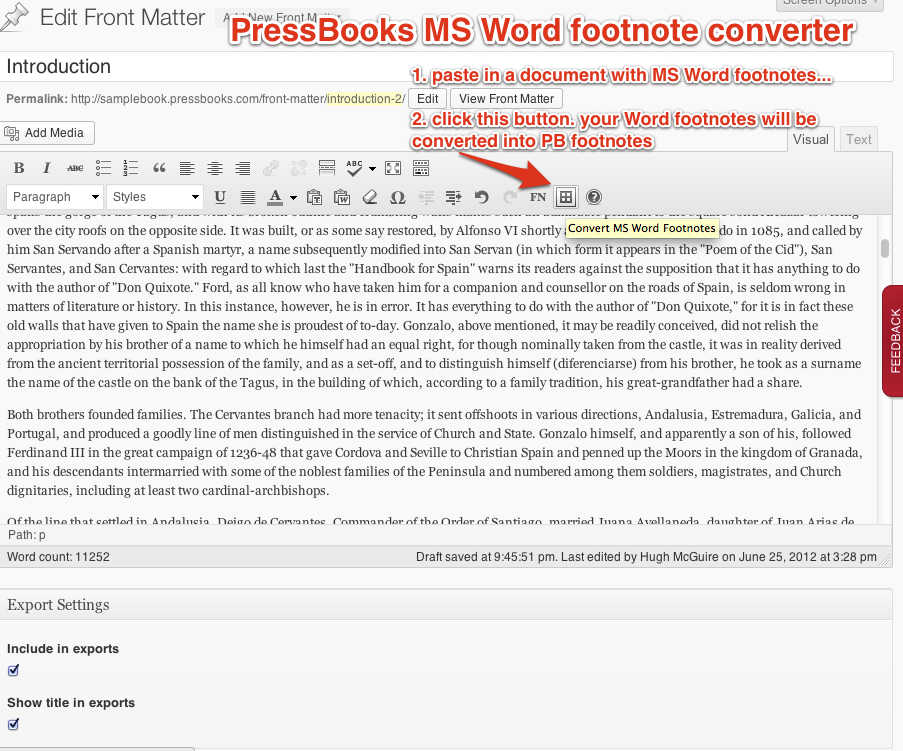 PressBooks MS Word Footnote Converter